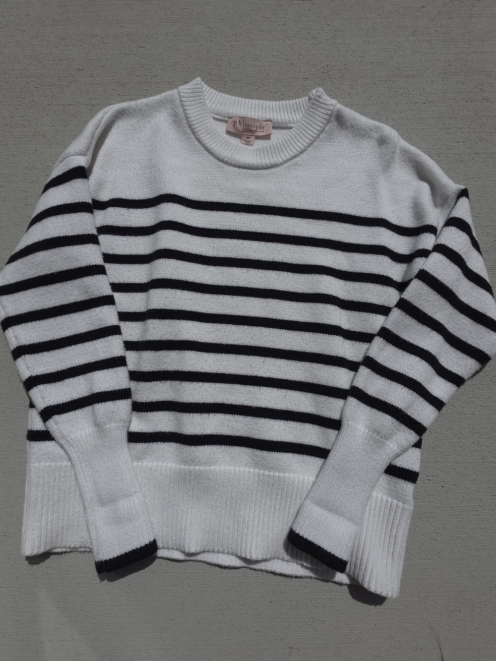Philosophy White Sweater with Black Stripes